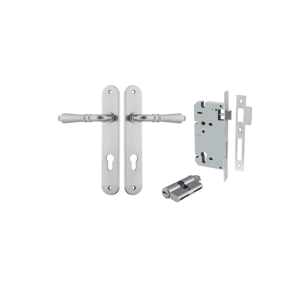 Sarlat Lever - Oval Backplate Entrance Kit with High Security Lock Brushed Chrome