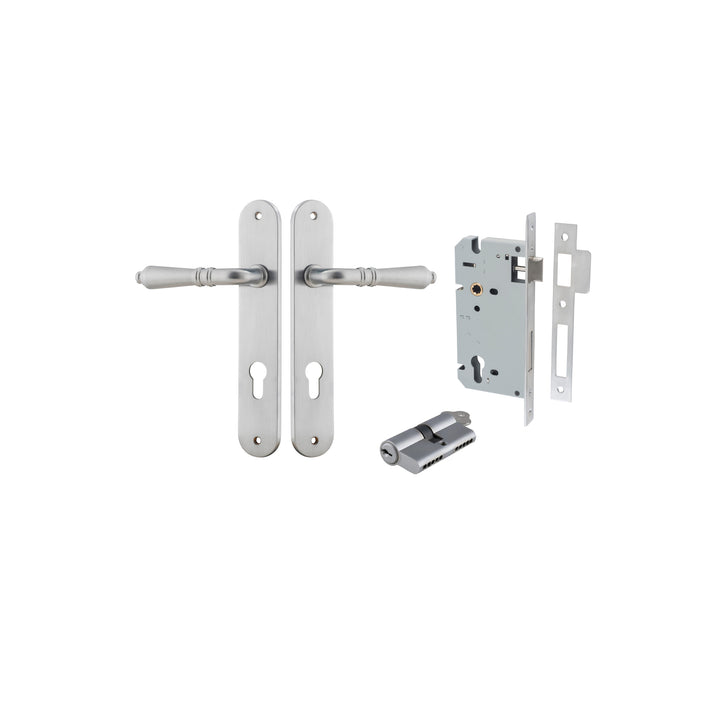 Sarlat Lever - Oval Backplate Entrance Kit with High Security Lock Brushed Chrome