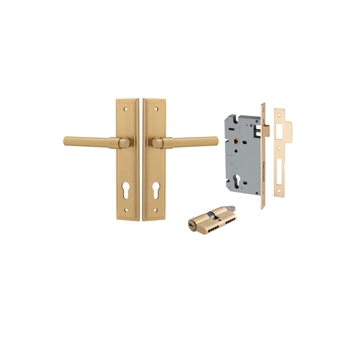 Helsinki Lever - Stepped Backplate Entrance Kit with High Security Lock Brushed Brass