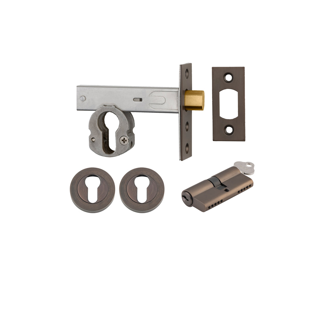 Euro Mortice Deadbolt Kit - 60mm Backset with Round Euro Escutcheon Key/Key Signature Brass