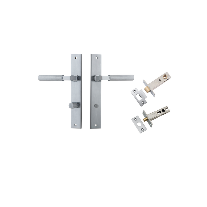 Brunswick Lever - Rectangular Backplate Privacy Kit Brushed Chrome