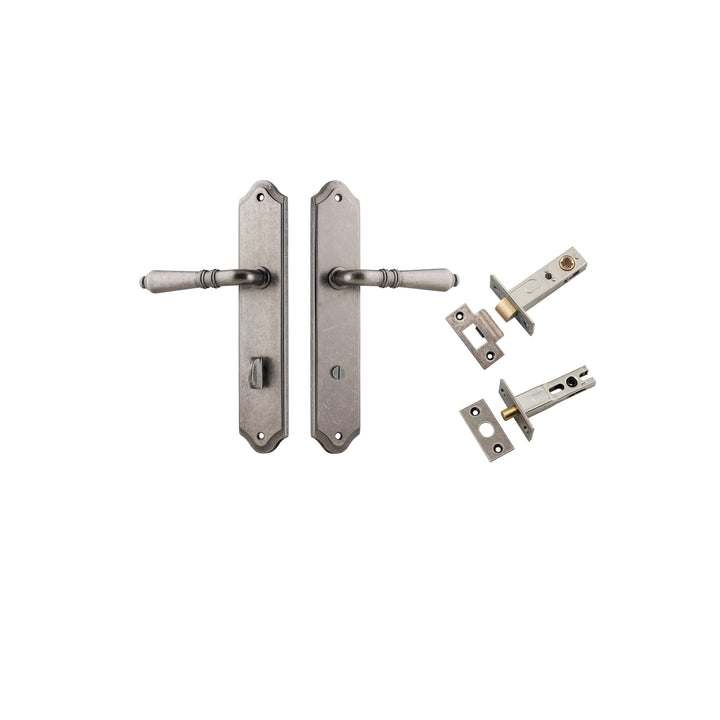Sarlat Lever - Shouldered Backplate Privacy Kit with Privacy Turn Distressed Nickel