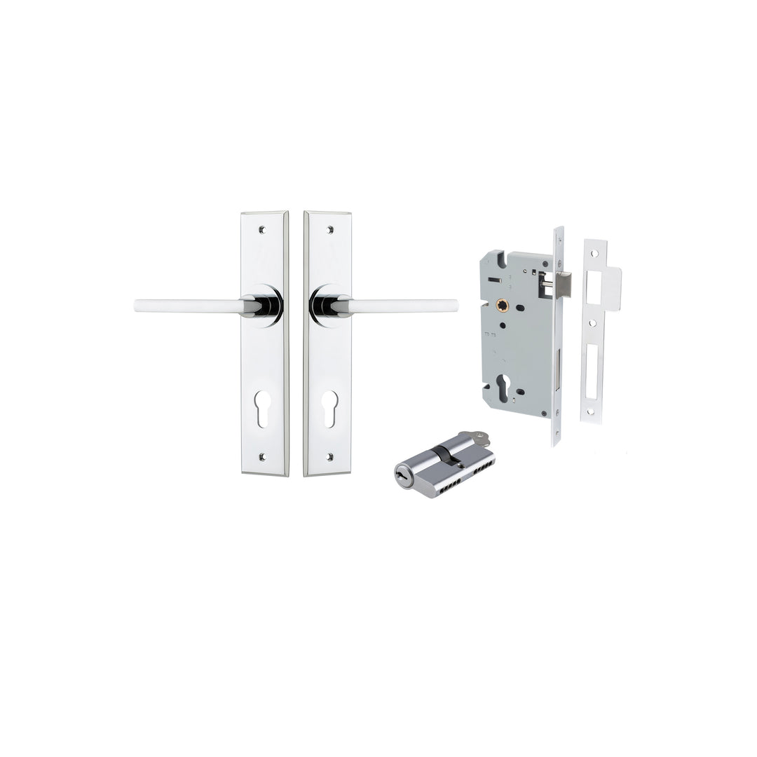 Baltimore Lever - Chamfered Backplate Entrance Kit with High Security Lock Polished Chrome