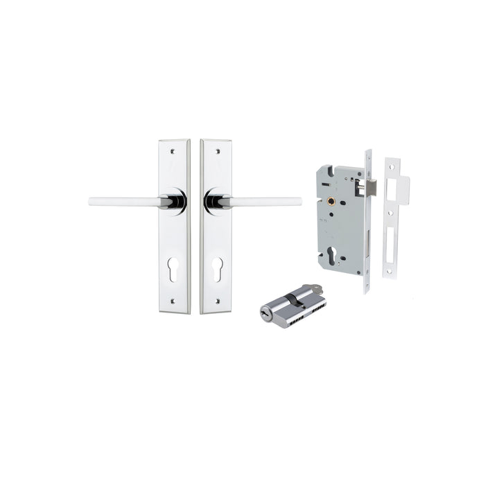 Baltimore Lever - Chamfered Backplate Entrance Kit with High Security Lock Polished Chrome