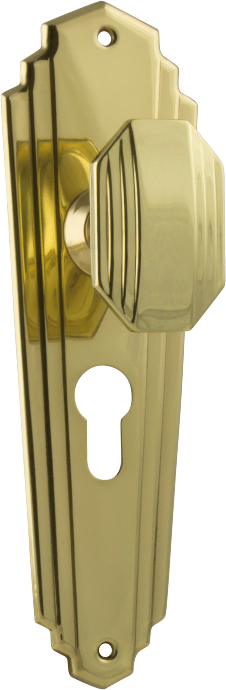Door Knob Elwood Art Deco Euro Pair Polished Brass H203xW63xP47mm