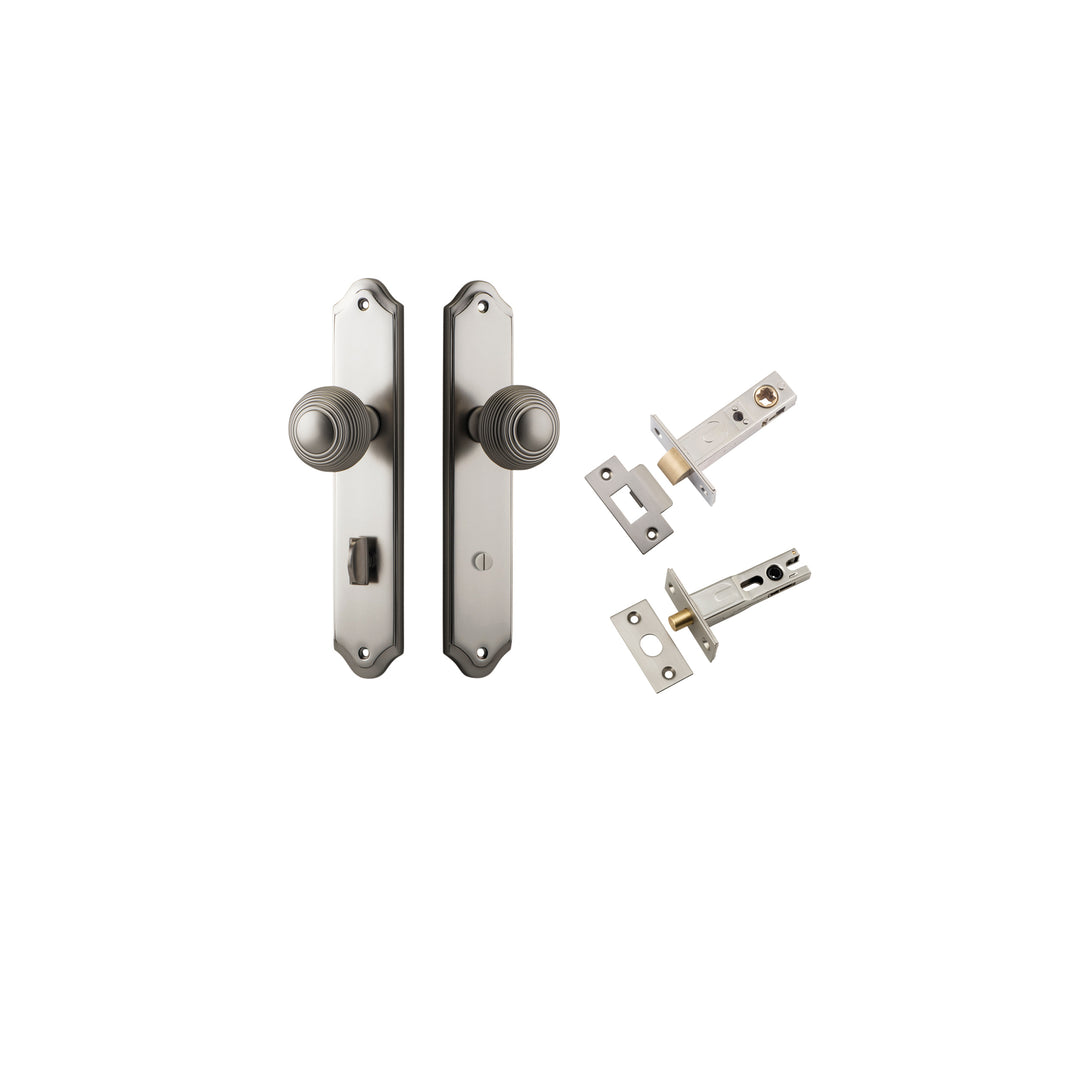 Guildford Knob - Shouldered Backplate Privacy Kit with Privacy Turn Satin Nickel