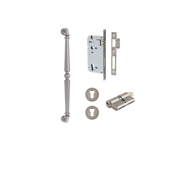 Sarlat Pull Handle - 450mm Entrance Kit with Separate High Security Lock Distressed Nickel