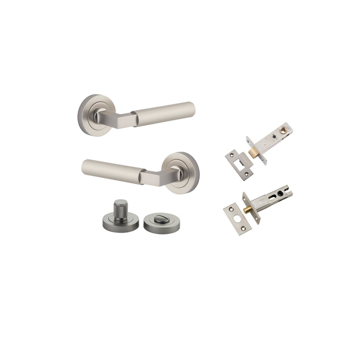 Brunswick Lever - Round Rose Privacy Kit Satin Nickel