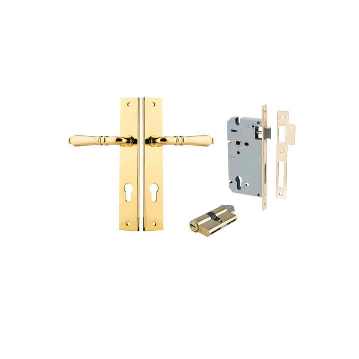 Sarlat Lever - Rectangular Backplate Entrance Kit with High Security Lock Polished Brass