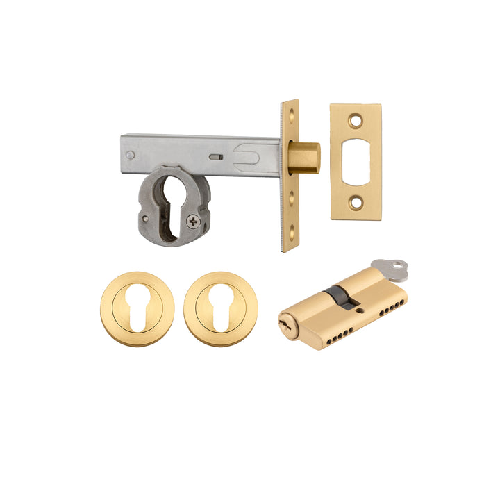 Euro Mortice Deadbolt Kit - 60mm Backset with Round Euro Escutcheon Key/Key Brushed Brass