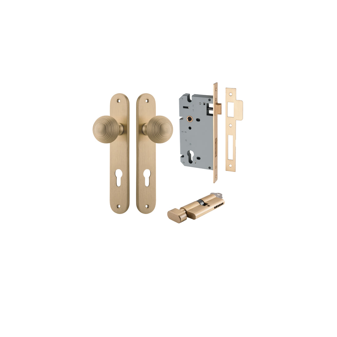 Guildford Knob - Oval Backplate Entrance Kit with High Security Lock Brushed Brass