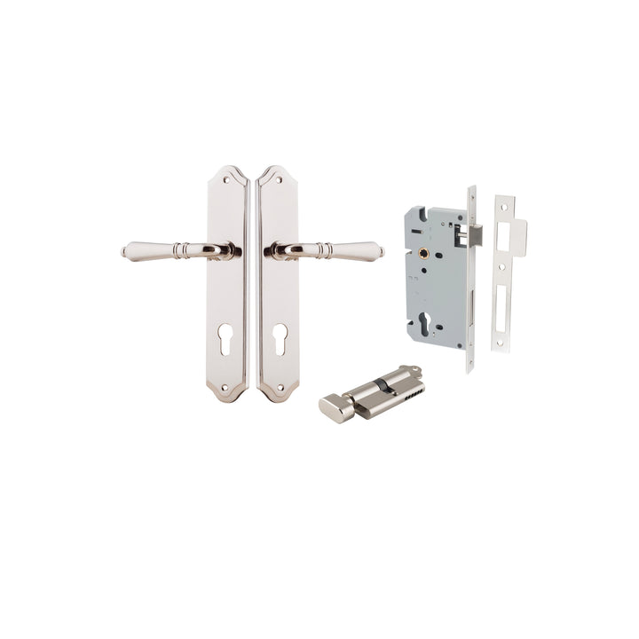Sarlat Lever - Shouldered Backplate Entrance Kit with High Security Lock Polished Nickel