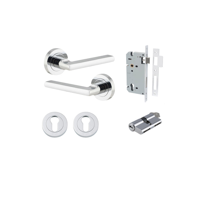 Baltimore Lever - Round Rose Entrance Kit with Separate High Security Lock Polished Chrome