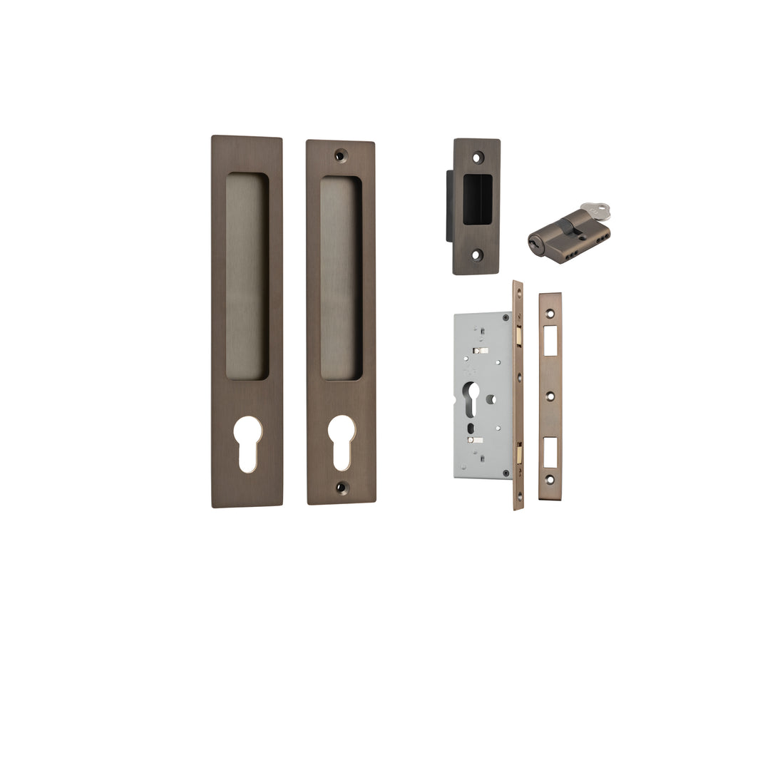Rectangular Sliding Door Pull Entrance Kit with High Security Lock Signature Brass