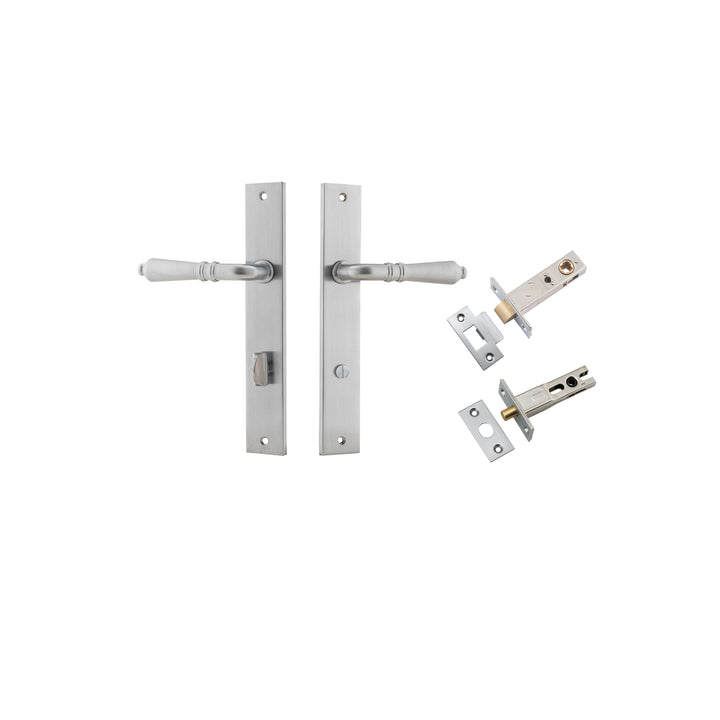 Sarlat Lever - Rectangular Backplate Privacy Kit with Privacy Turn Brushed Chrome