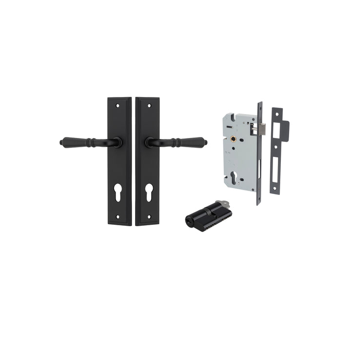 Sarlat Lever - Stepped Backplate Entrance Kit with High Security Lock Matt Black