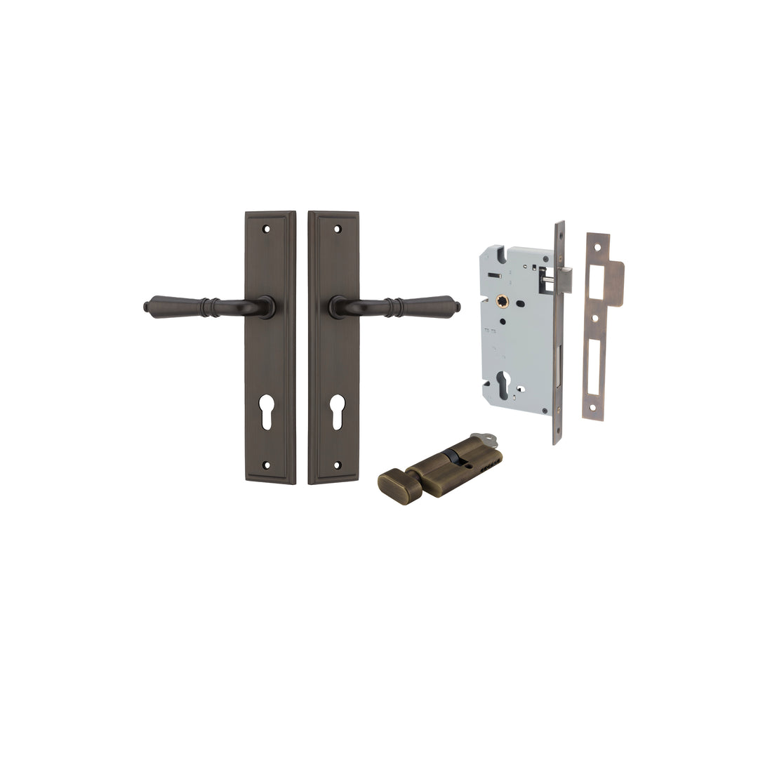 Sarlat Lever - Stepped Backplate Entrance Kit with High Security Lock Signature Brass