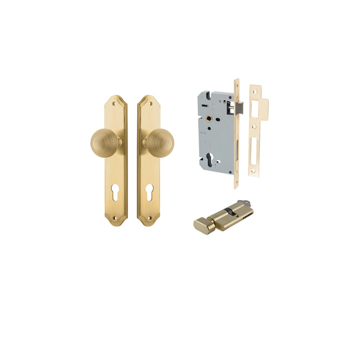 Guildford Knob - Shouldered Backplate Entrance Kit with High Security Lock Brushed Brass
