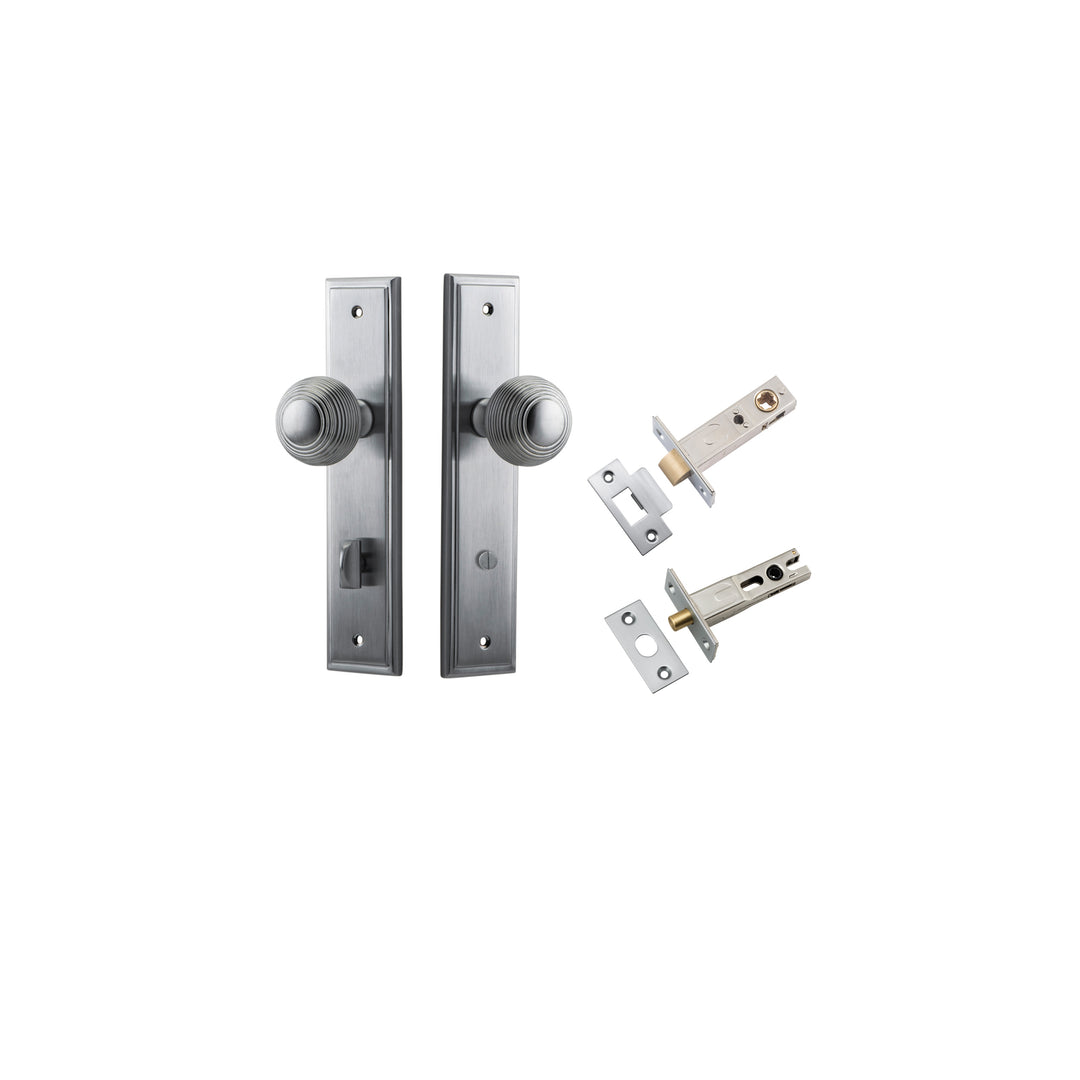 Guildford Knob - Stepped Backplate Privacy Kit with Privacy Turn Brushed Chrome