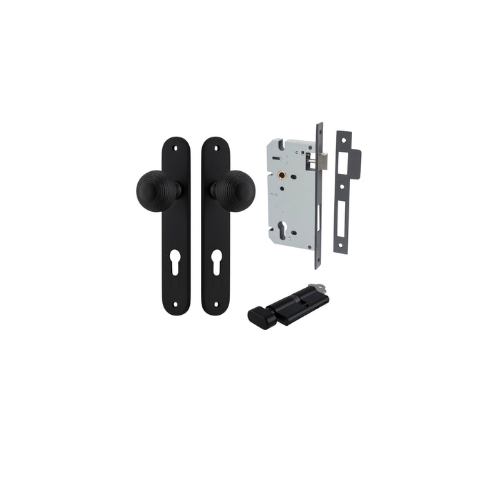 Guildford Knob - Oval Backplate Entrance Kit with High Security Lock Matt Black
