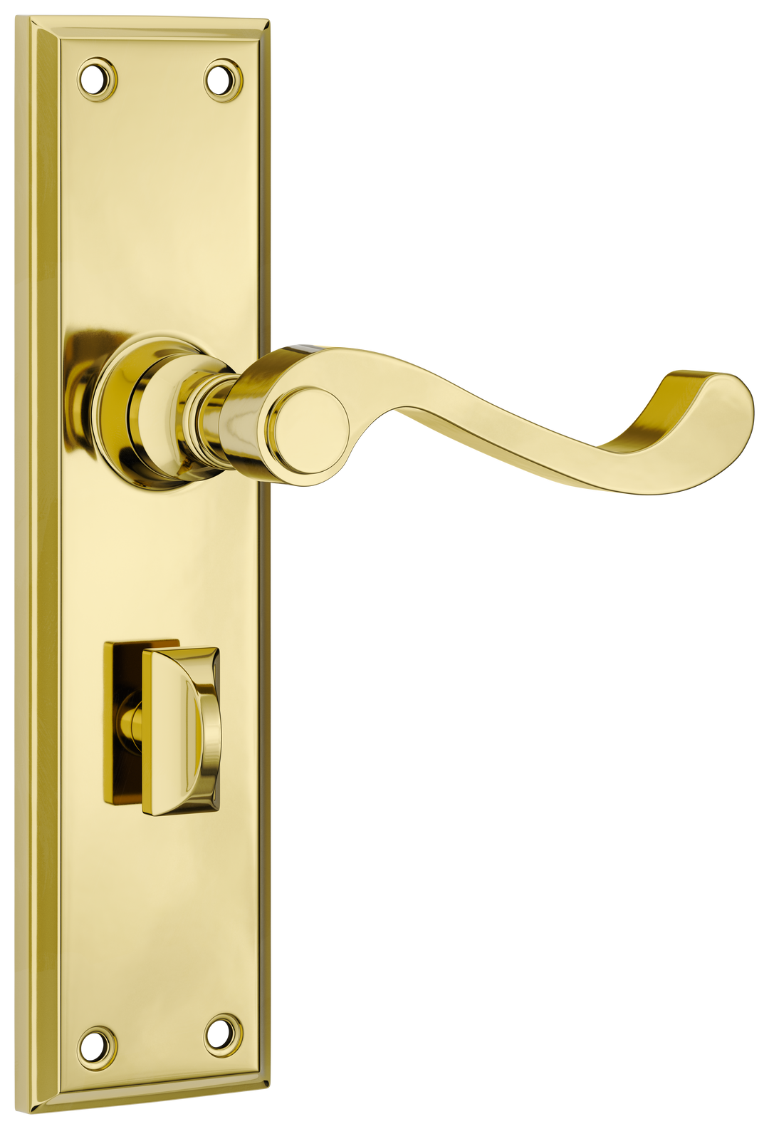 Door Lever Milton Privacy Pair Polished Brass H200xW50xP68mm with privacy adaptor