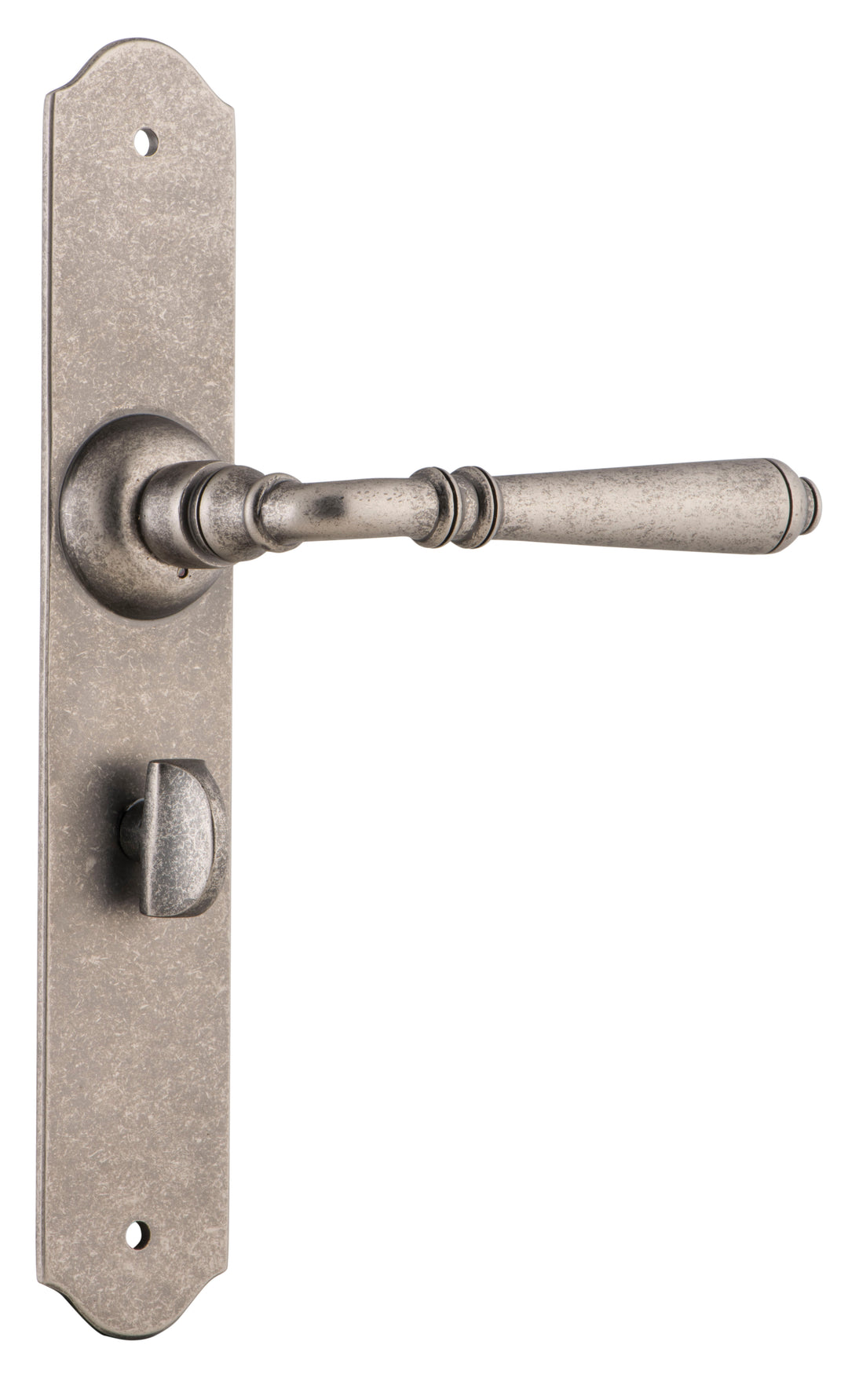 Door Lever Reims Privacy Pair Rumbled Nickel H240xW43xP70mm with privacy adaptor