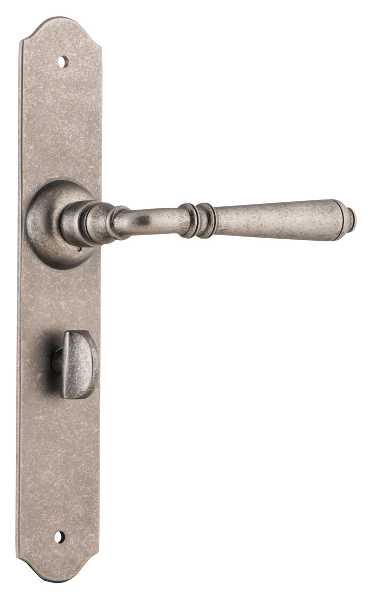 Door Lever Reims Privacy Pair Rumbled Nickel H240xW43xP70mm with privacy adaptor