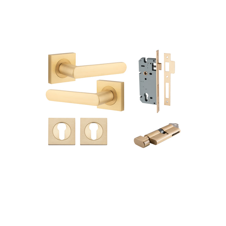 Osaka Lever - Square Rose Entrance Kit with Separate High Security Lock Brushed Brass