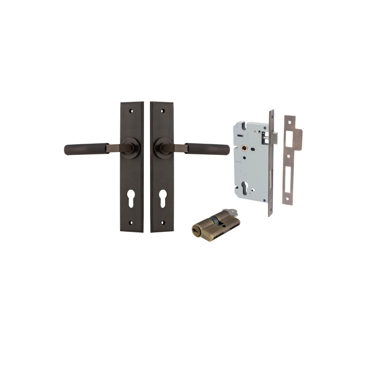 Brunswick Lever - Chamfered Backplate Entrance Kit with High Security Lock Signature Brass