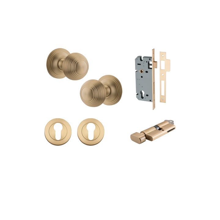 Guildford Knob - Round Rose Entrance Kit with Separate High Security Lock Brushed Brass