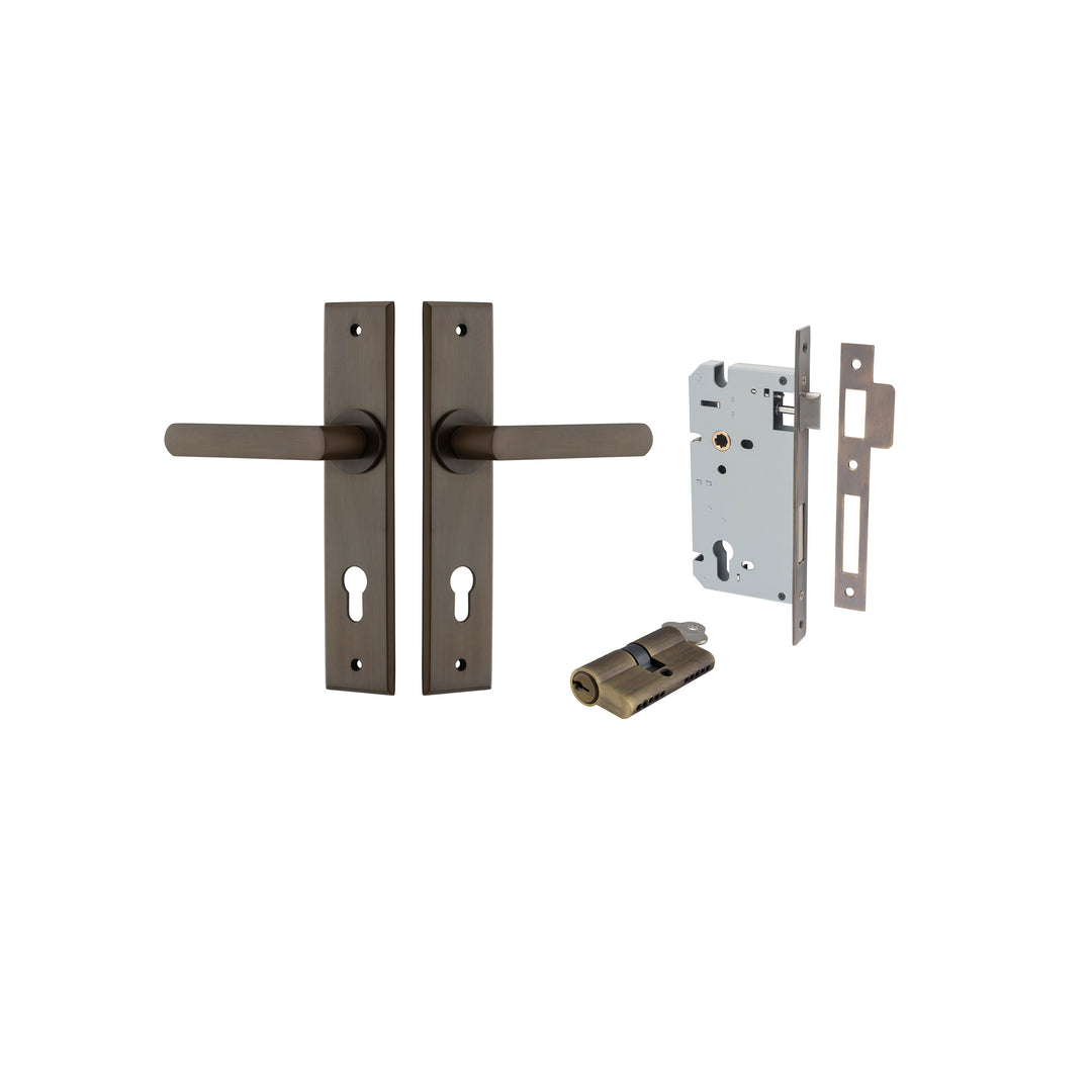 Osaka Lever - Chamfered Backplate Entrance Kit with High Security Lock Signature Brass