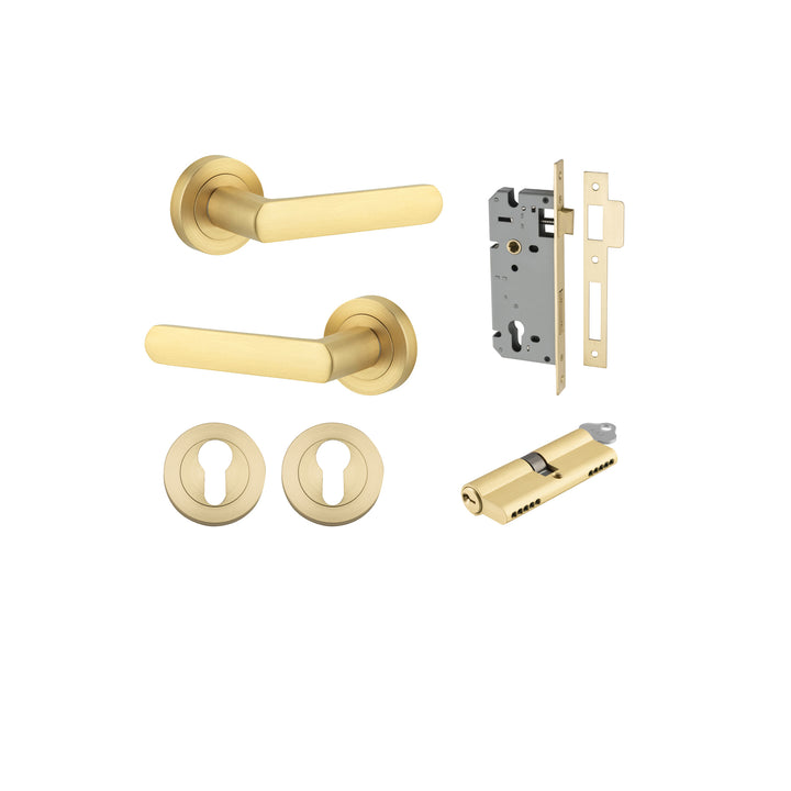 Osaka Lever - Round Rose Entrance Kit with Separate High Security Lock Brushed Gold PVD