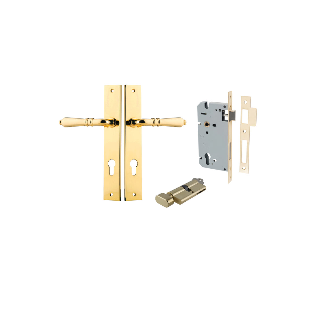 Sarlat Lever - Rectangular Backplate Entrance Kit with High Security Lock Polished Brass