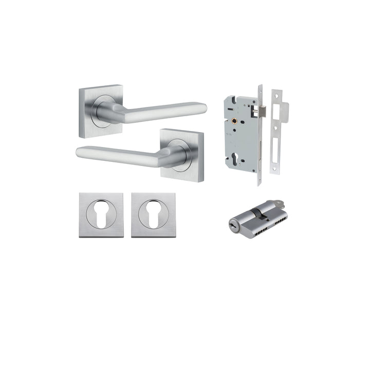 Baltimore Lever - Square Rose Entrance Kit with Separate High Security Lock Brushed Chrome