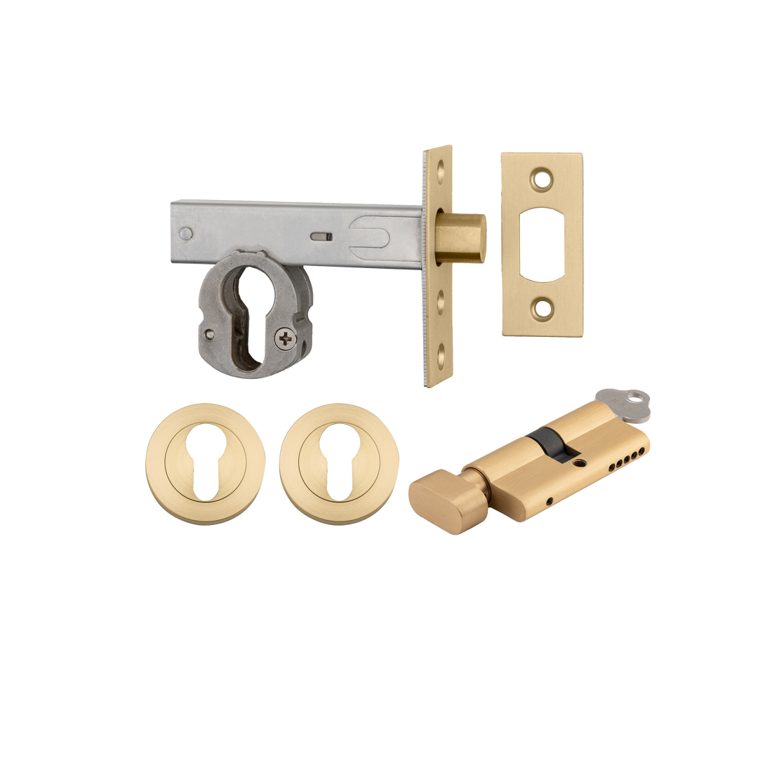 Euro Mortice Deadbolt Kit - 60mm Backset with Round Euro Escutcheon Key/Thumb Brushed Gold PVD