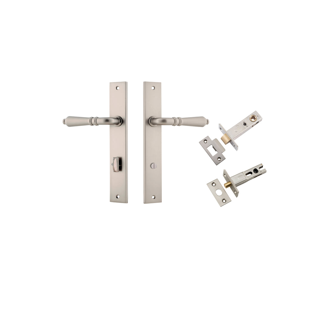 Sarlat Lever - Rectangular Backplate Privacy Kit with Privacy Turn Satin Nickel