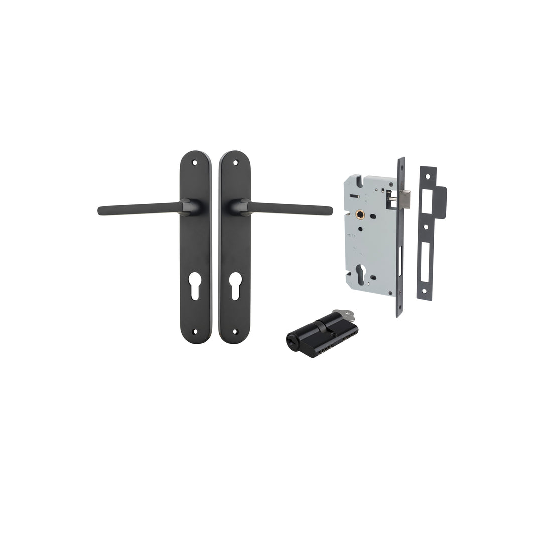 Baltimore Lever - Oval Backplate Entrance Kit with High Security Lock Matt Black