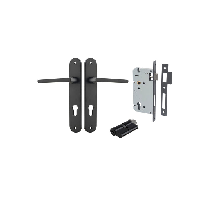 Baltimore Lever - Oval Backplate Entrance Kit with High Security Lock Matt Black