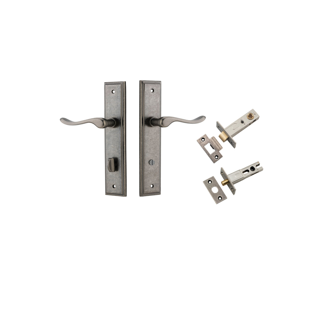 Stirling Lever - Stepped Backplate Privacy Kit with Privacy Turn Distressed Nickel