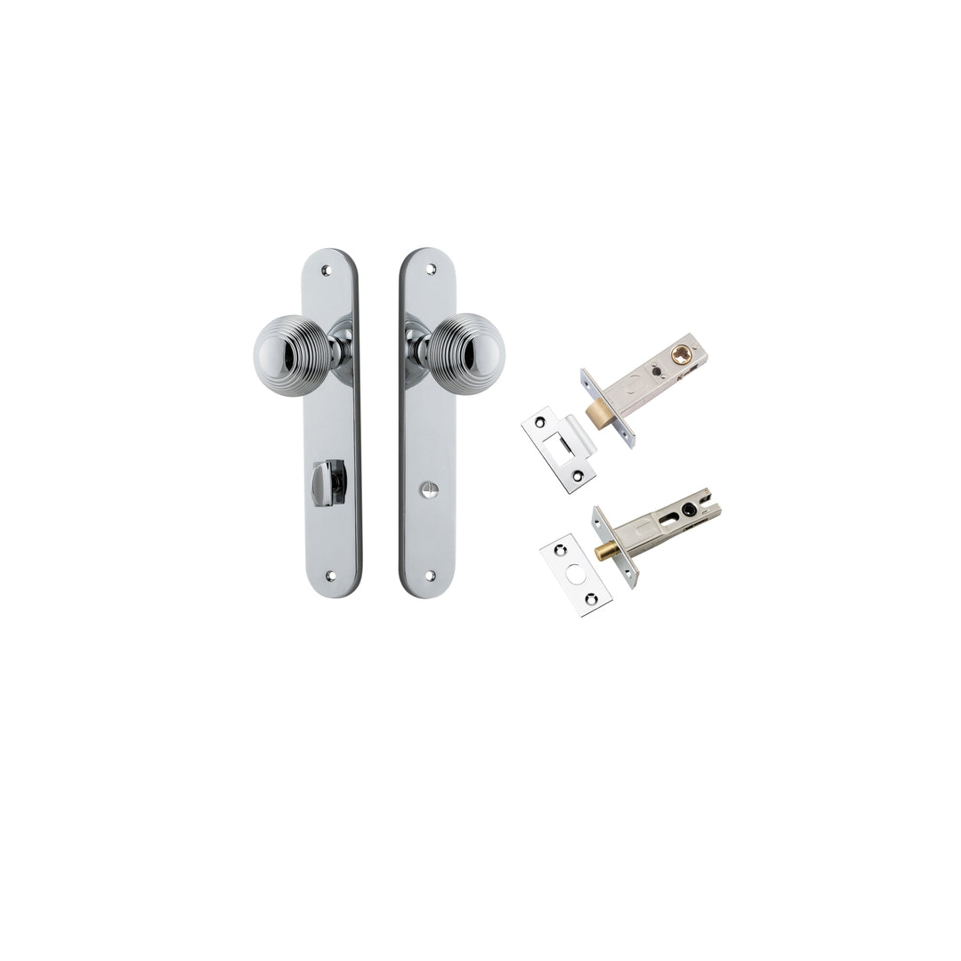 Guildford Knob - Oval Backplate Privacy Kit with Privacy Turn Polished Chrome