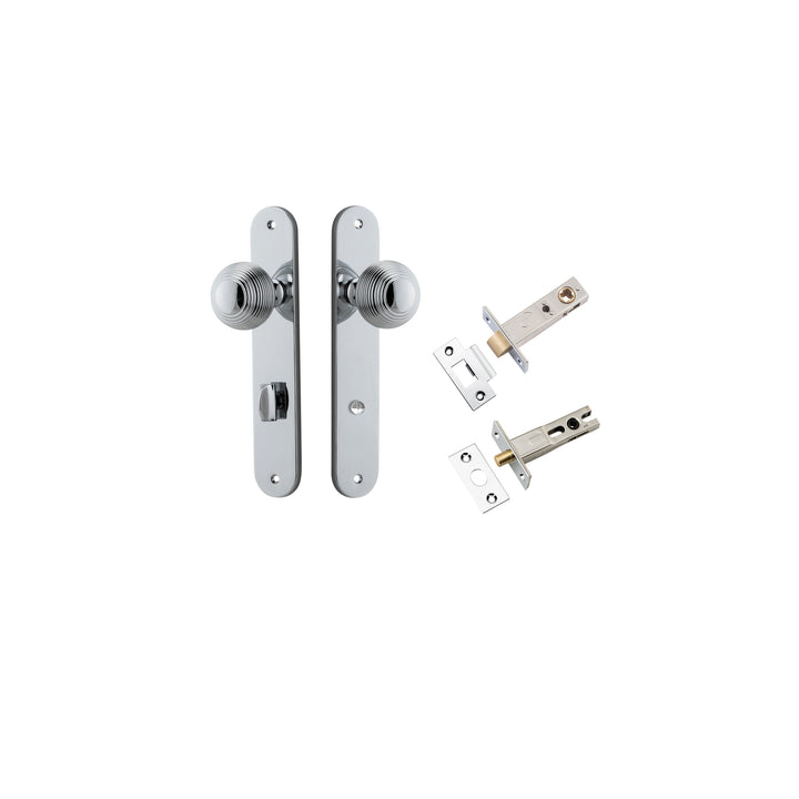 Guildford Knob - Oval Backplate Privacy Kit with Privacy Turn Polished Chrome