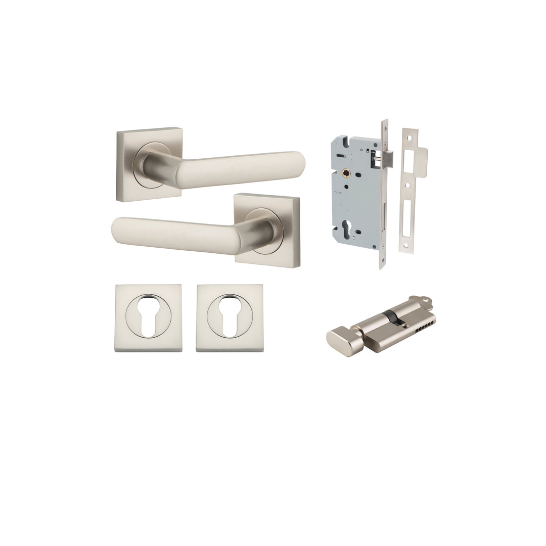 Osaka Lever - Square Rose Entrance Kit with Separate High Security Lock Satin Nickel