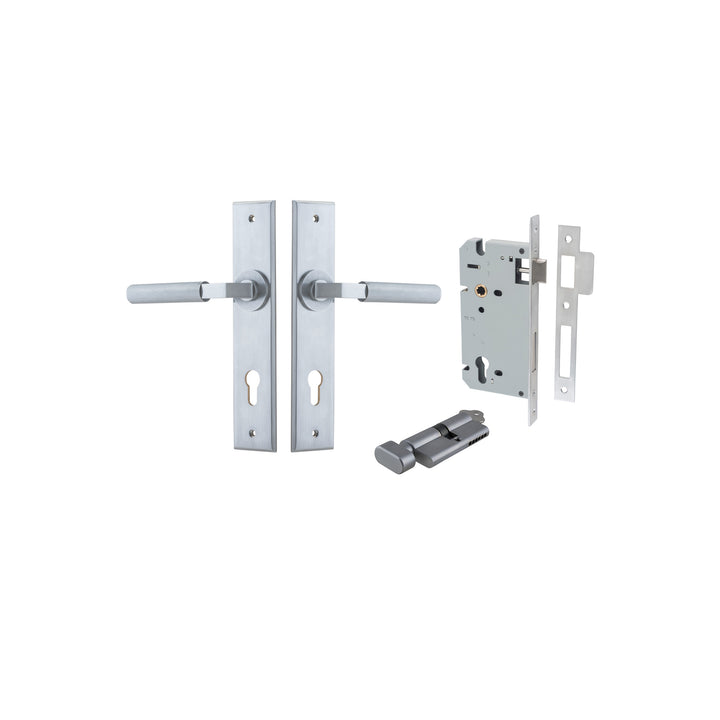 Brunswick Lever - Chamfered Backplate Entrance Kit with High Security Lock Brushed Chrome