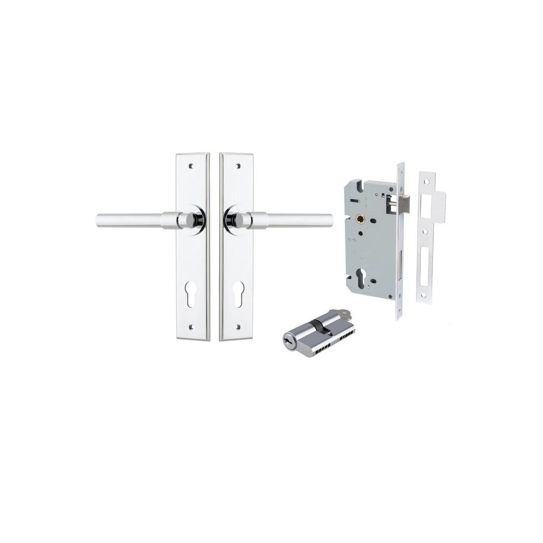 Helsinki Lever - Chamfered Backplate Entrance Kit with High Security Lock Polished Chrome