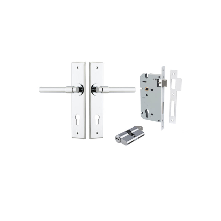 Helsinki Lever - Chamfered Backplate Entrance Kit with High Security Lock Polished Chrome