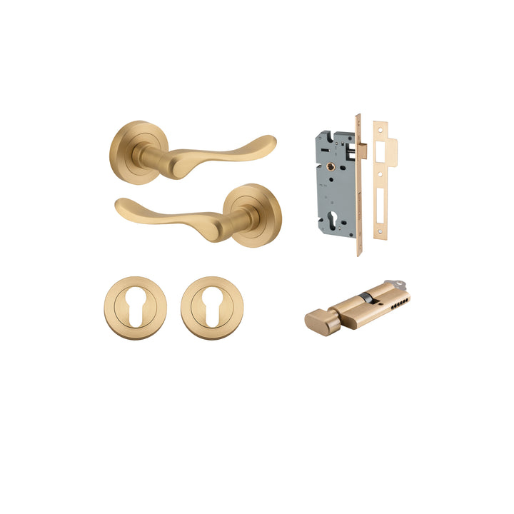 Stirling Lever - Round Rose Entrance Kit with Separate High Security Lock Brushed Brass