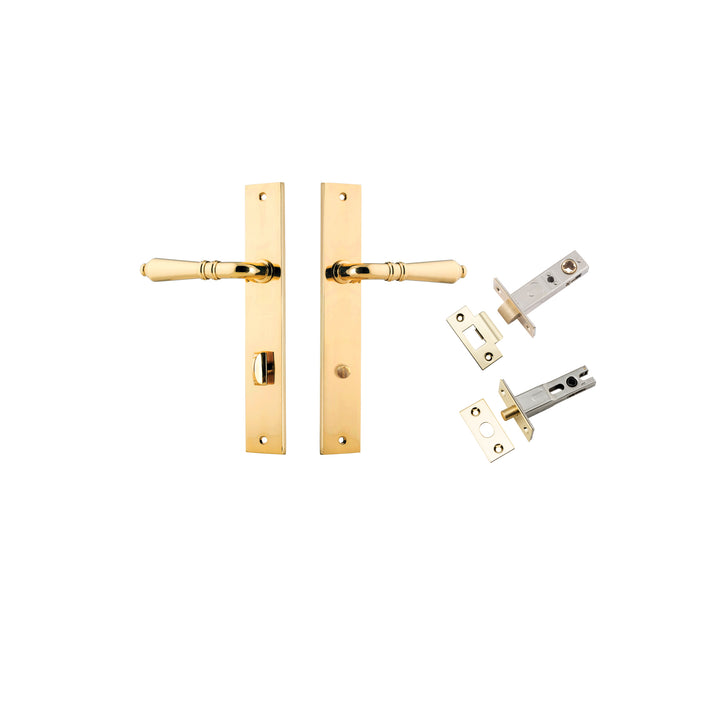 Sarlat Lever - Rectangular Backplate Privacy Kit with Privacy Turn Polished Brass