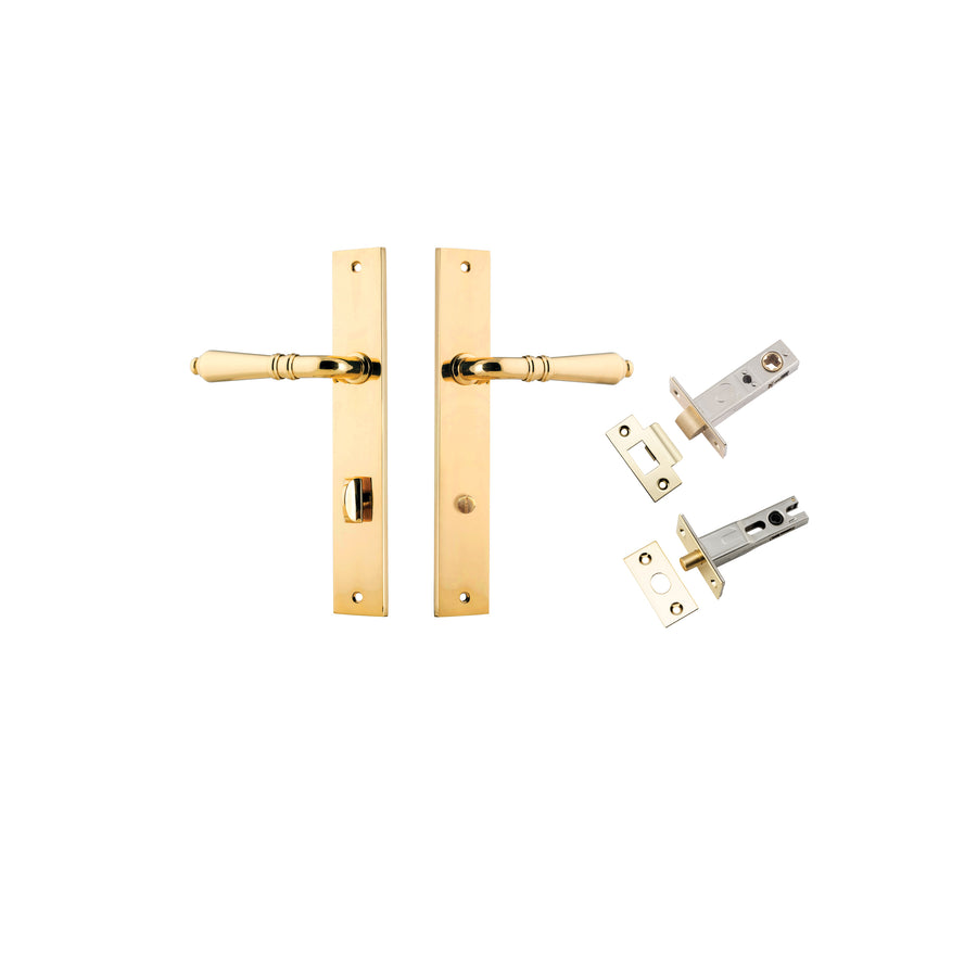 Sarlat Lever - Rectangular Backplate Privacy Kit with Privacy Turn Polished Brass