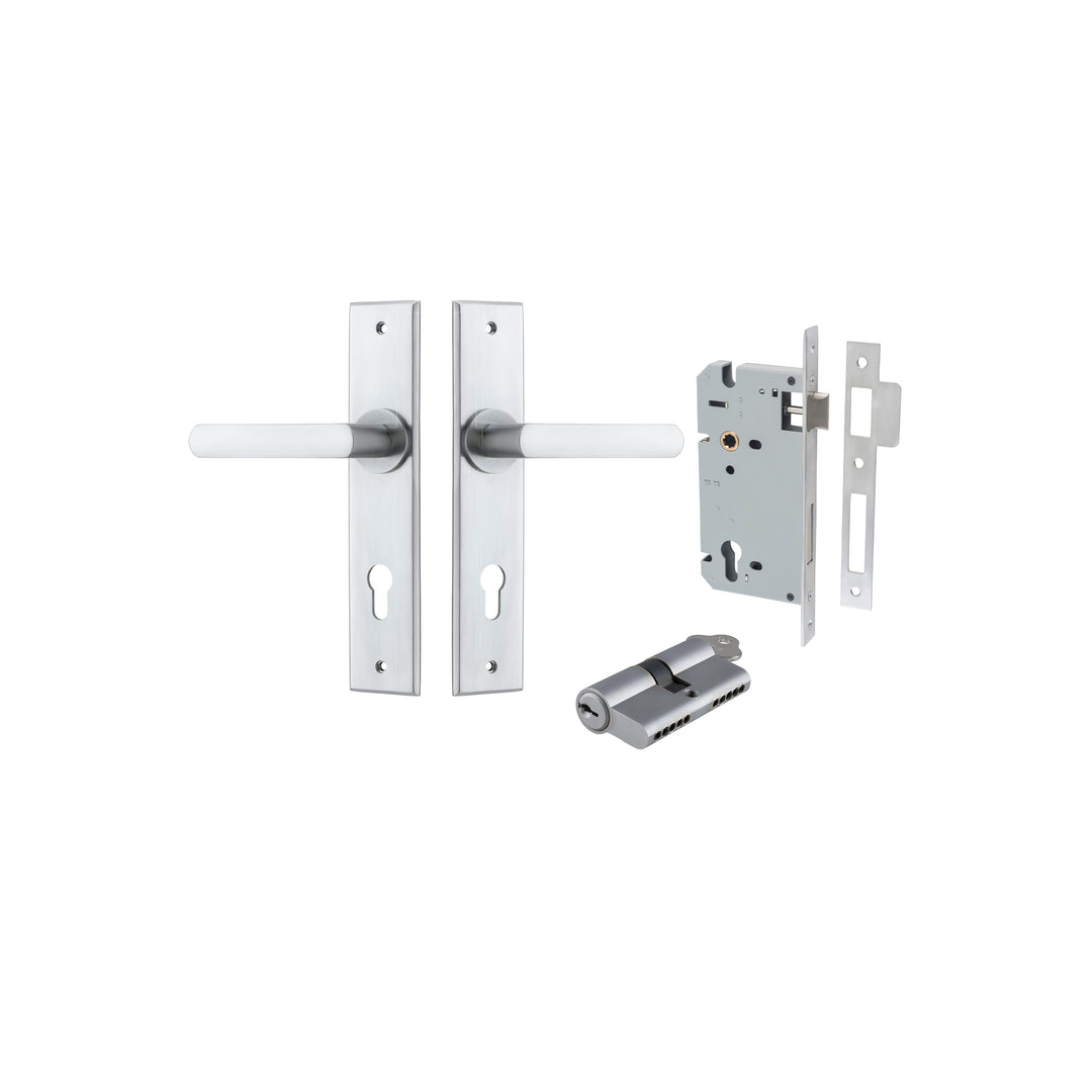 Osaka Lever - Chamfered Backplate Entrance Kit with High Security Lock Brushed Chrome