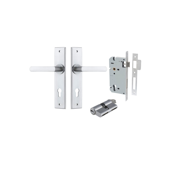Osaka Lever - Chamfered Backplate Entrance Kit with High Security Lock Brushed Chrome
